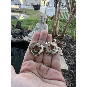 Vintage Stud Heart Earrings Two Tone Gold Silver